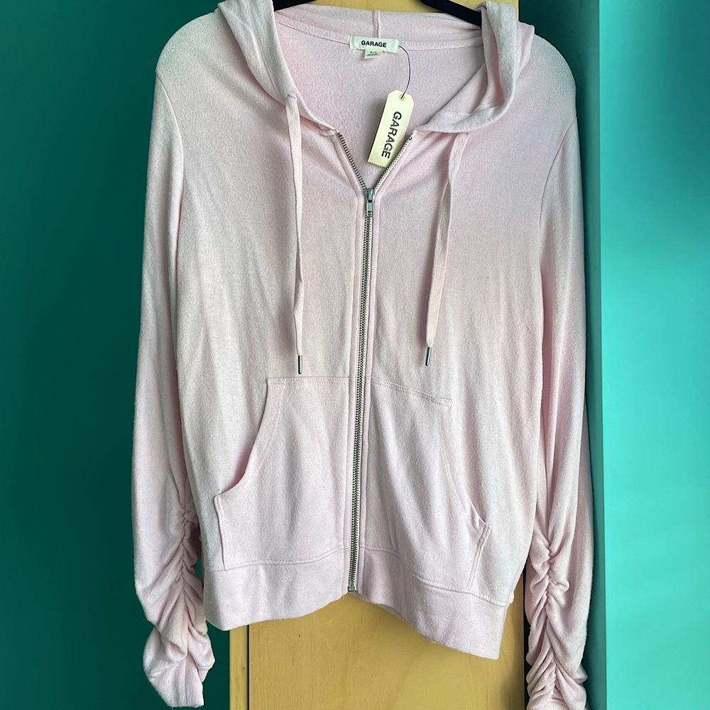 Garage Zip-Up Hoodie with Ruched Sleeves